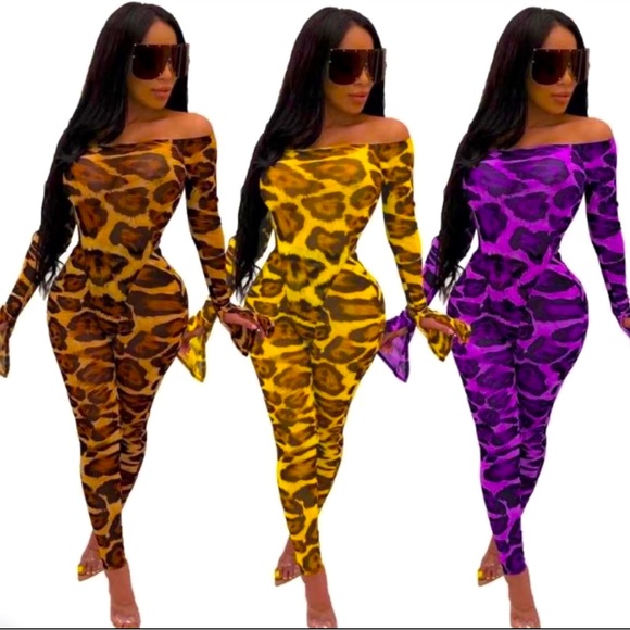 Sexy leopard print off shoulder suit - Picture 1 of 2